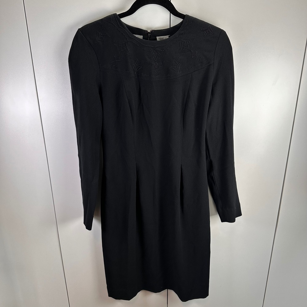 VTG Liz Claiborne Womens 8 Black Long Sleeve Dress Minimalist Chic Dark Academia